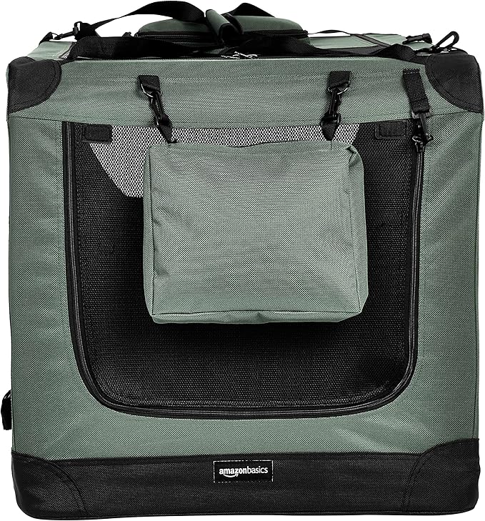 Amazon Basics Folding Portable Soft Pet Dog Crate Carrier Kennel, 36 x 24 x 24 inches, Grey
