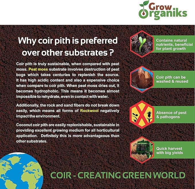Coco Coir Pith,Coco Peat Brick/Block -11 Lbs, OMRI Listed for Organic Use, Expansion Between 70-75L,Universal Potting Substrate for All Plants & Crops