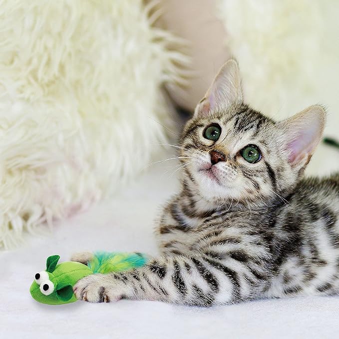 5 Pack Interactive Catnip and Feather Cat Toys, Multi-Colored Mice with Long Feather Tail, Accessories for Indoor Cat, Catnip Plush Toys with Natural Feathers and Rattles